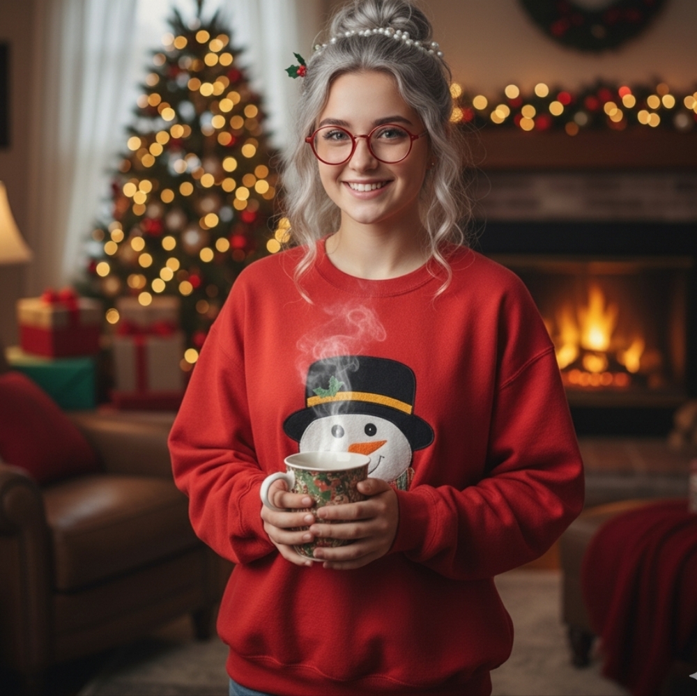 ☃️ Vtg 90s Christmas Snowman Sweatshirt | Red | L 🎄
